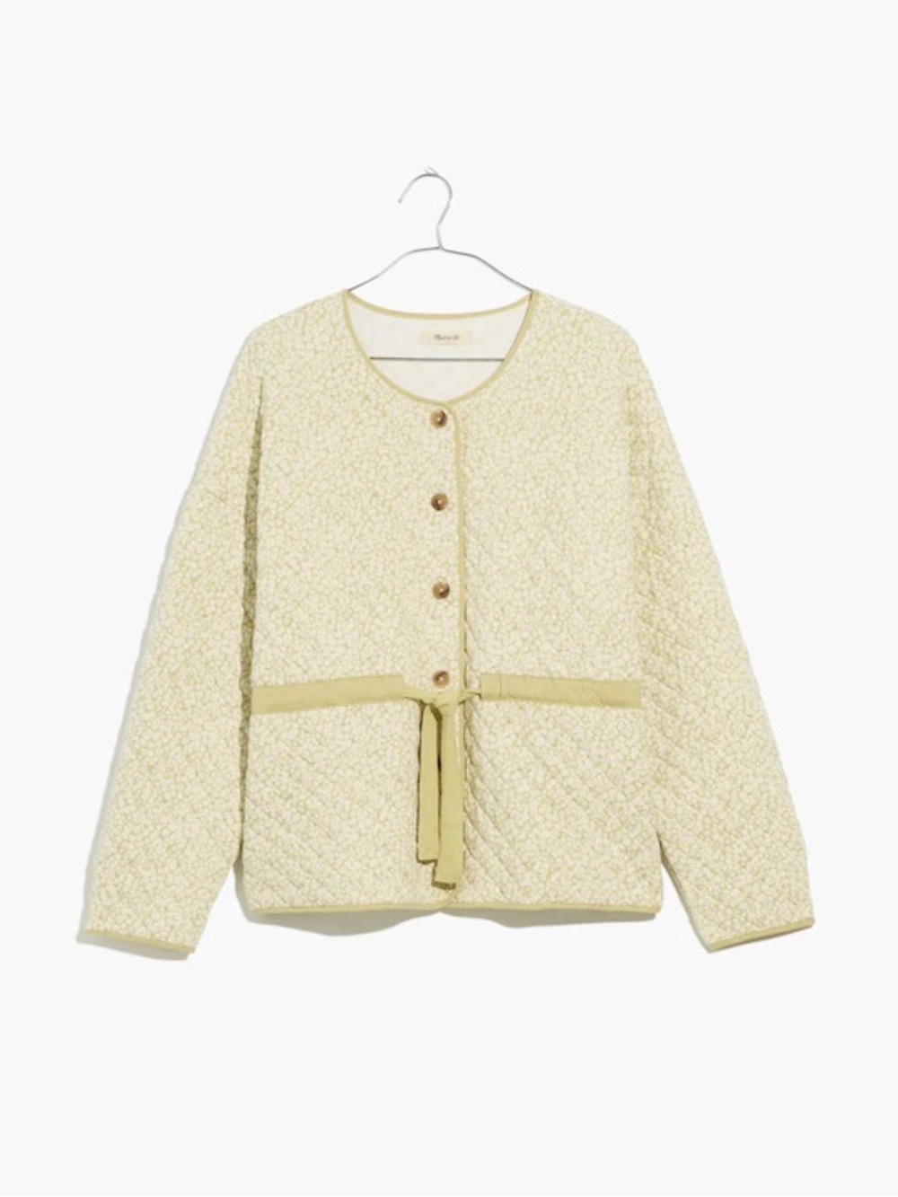 Madewell Quilted Jacquard Snap-Front Collarless Jacket in Daisy Blooms
